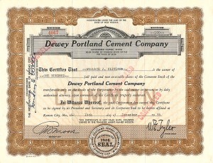 Dewey Portland Cement Co. - Stock Certificate